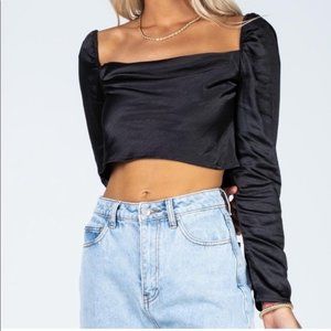 Princess Polly Love Song Long Sleeve Black Shirt NWT- 6